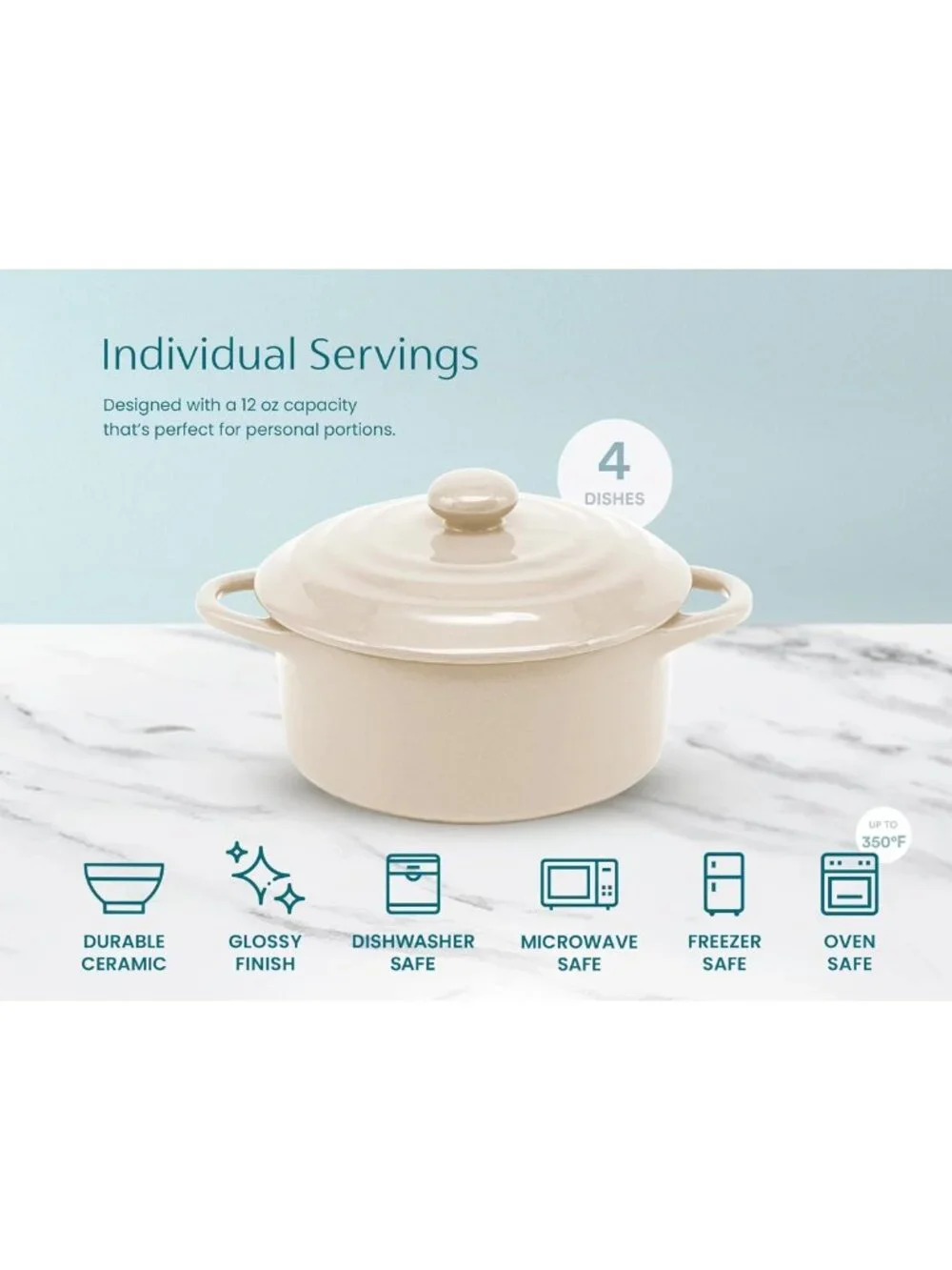 Set of 4 Mini Ceramic Cocottes - Small Casserole Dishes with Lids, Oven